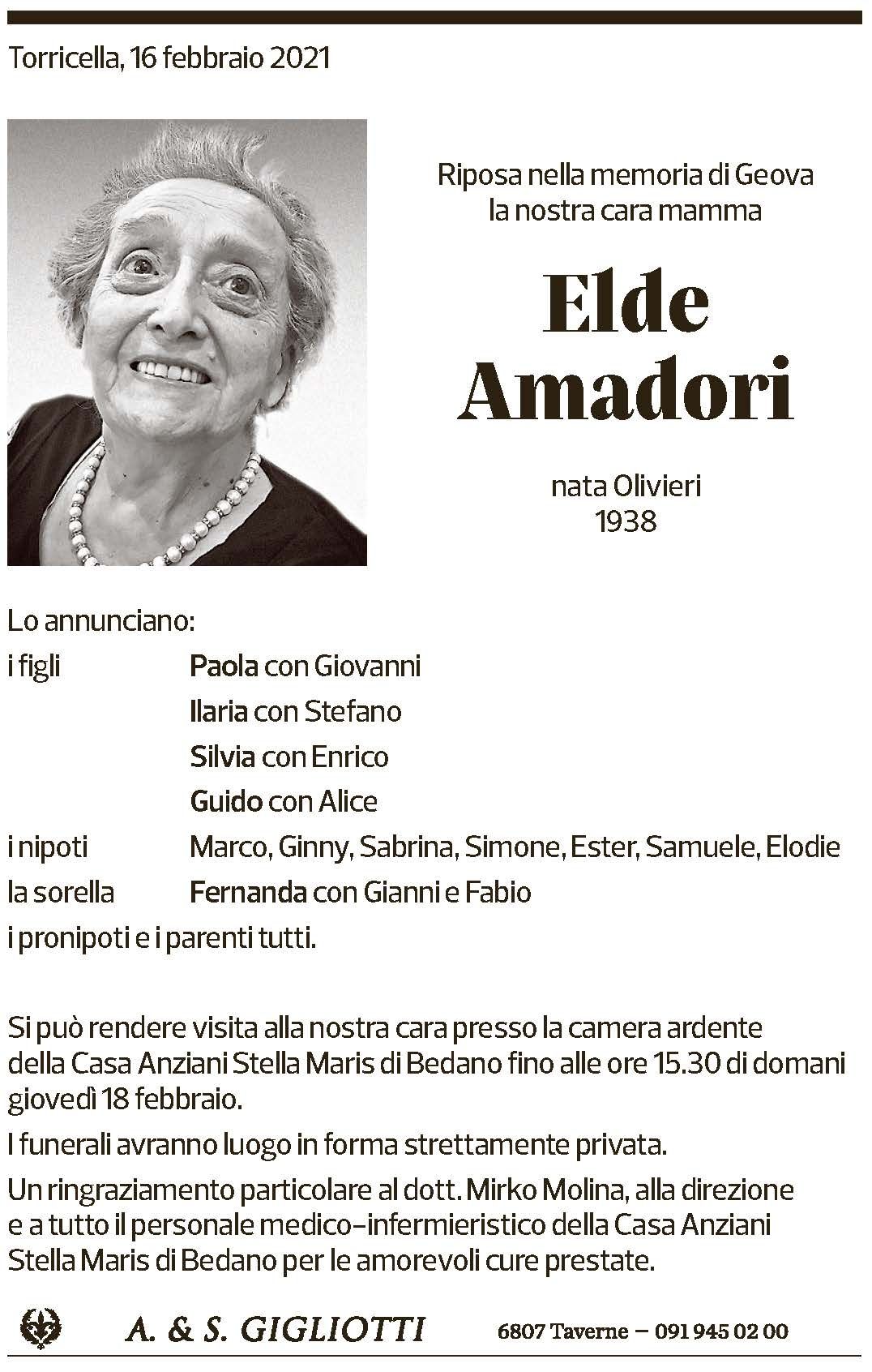 Annuncio funebre Elde Amadori