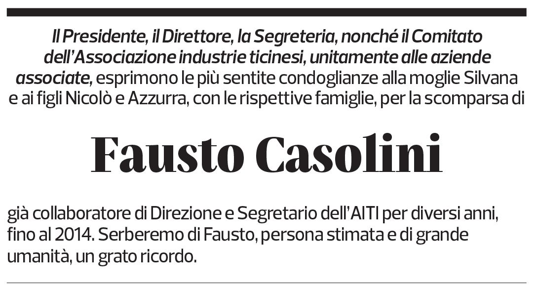 Annuncio funebre Fausto Casolini