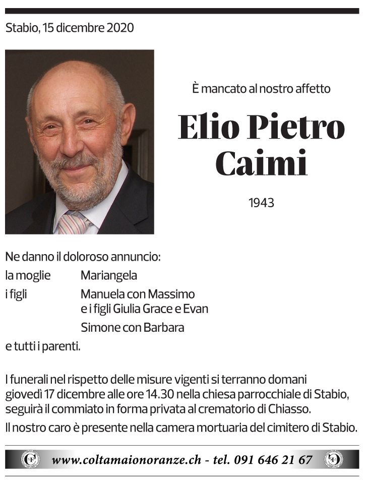 Annuncio funebre Elio Pietro Caimi