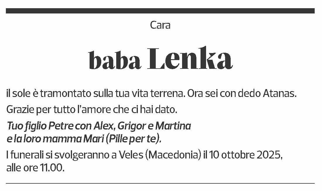 Annuncio funebre Lenka 