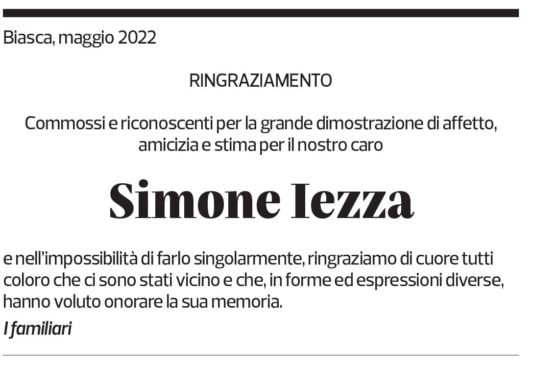 Annuncio funebre Simone Iezza