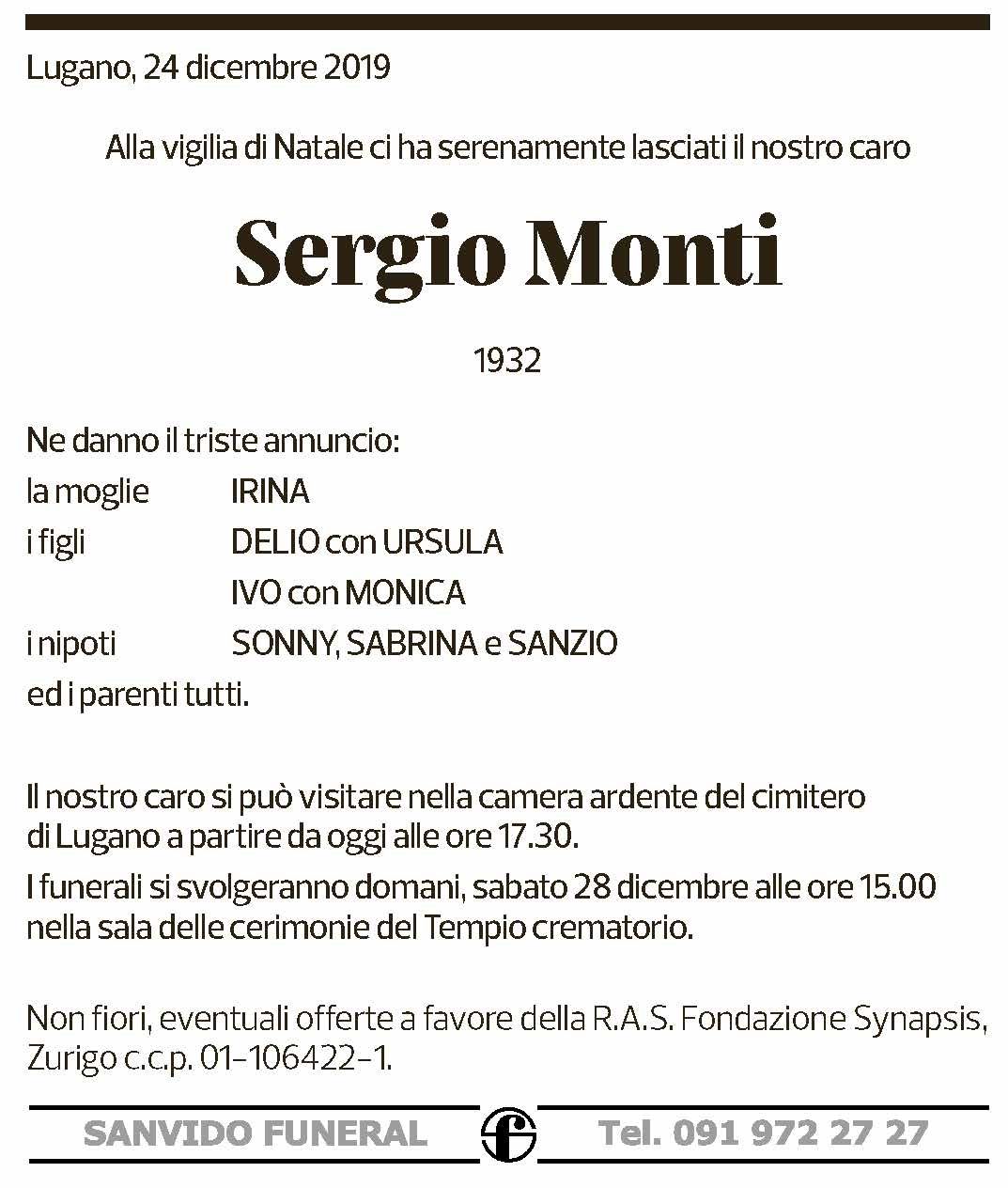 Annuncio funebre Sergio Monti