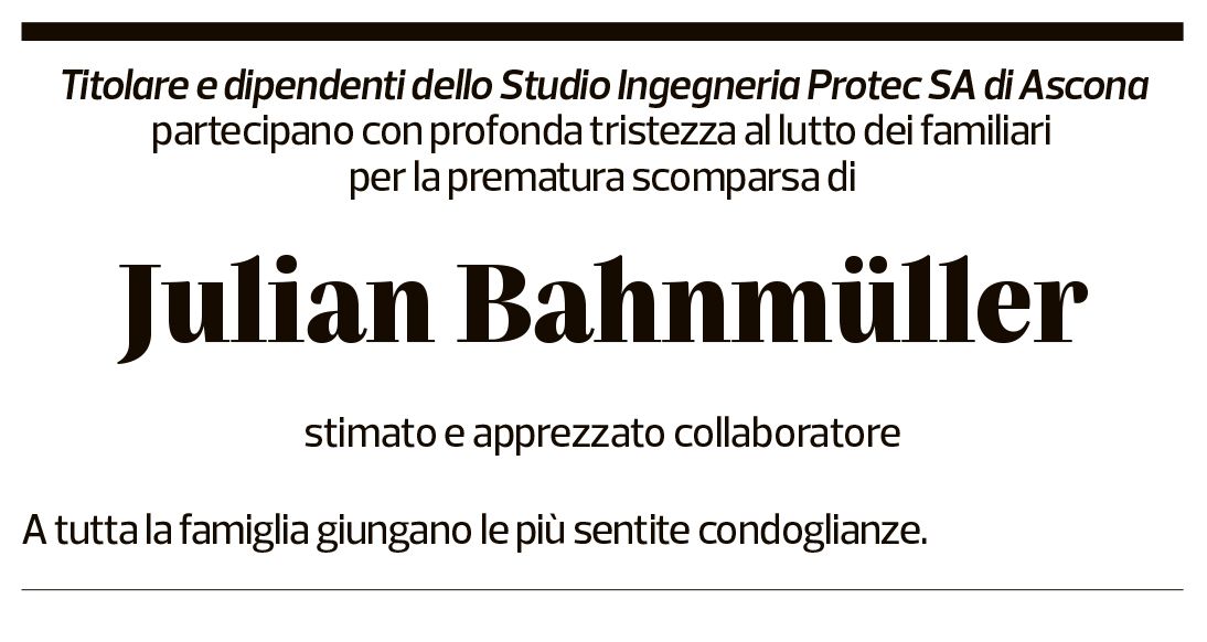 Annuncio funebre Julian Bahnmüller