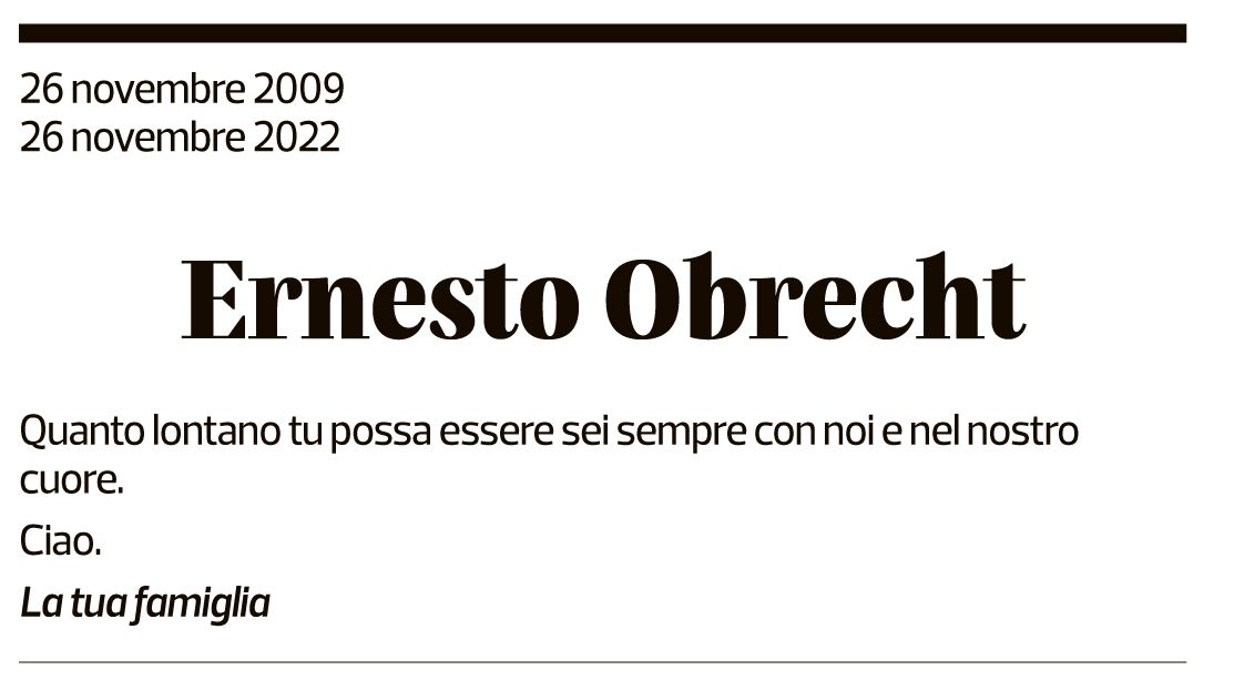 Annuncio funebre Ernesto Obrecht