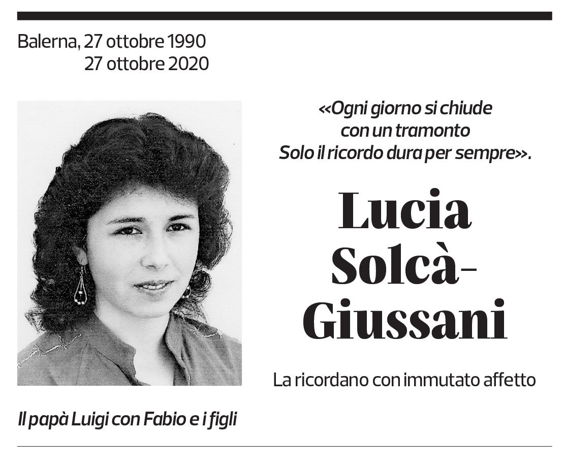 Annuncio funebre Lucia Solcà-giussani