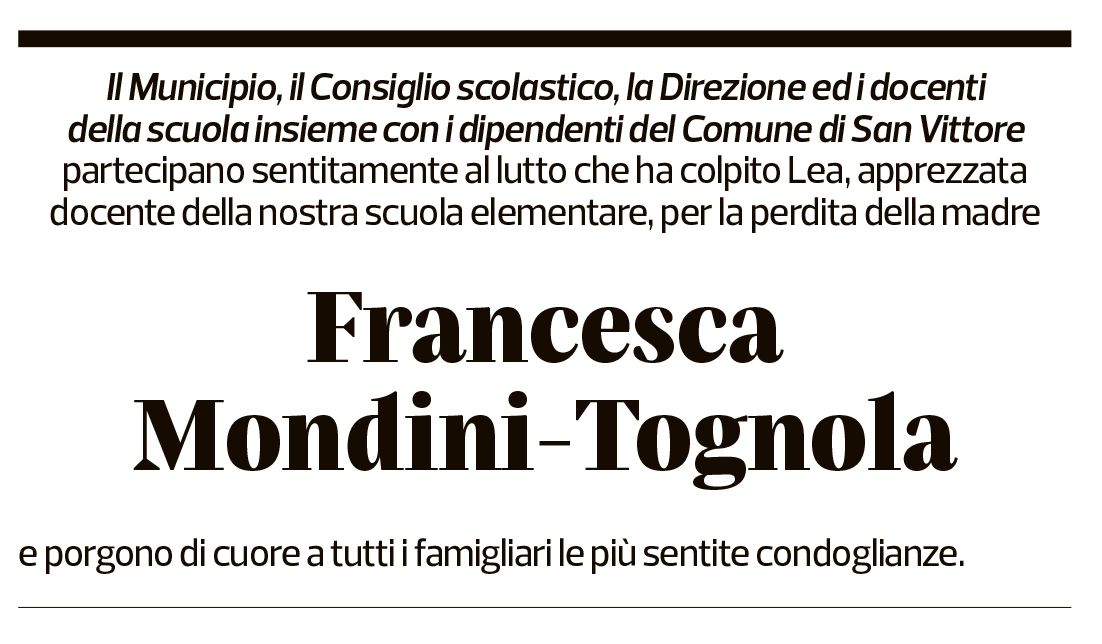 Annuncio funebre Francesca Mondini-tognola