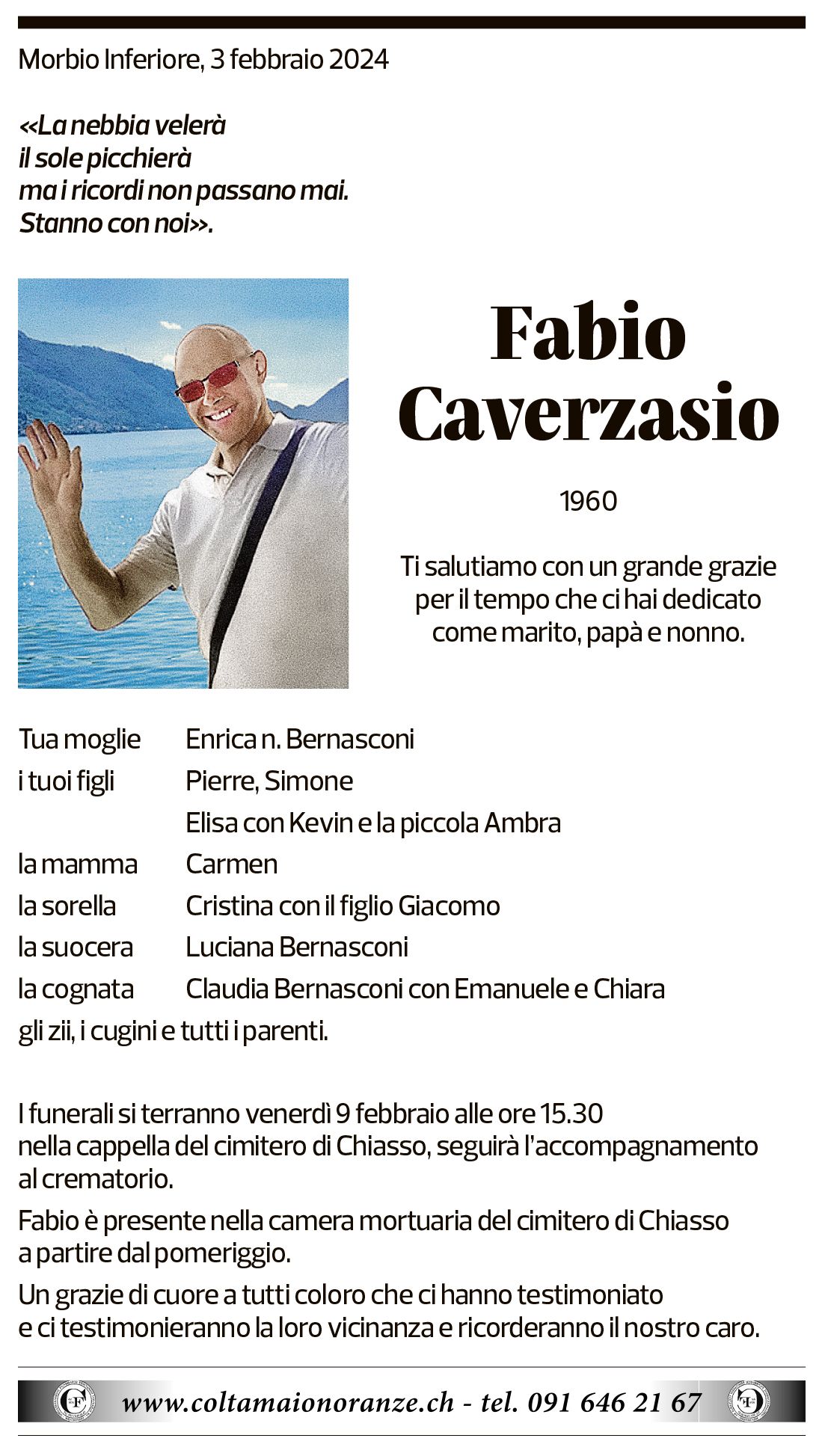 Annuncio funebre Fabio Caverzasio