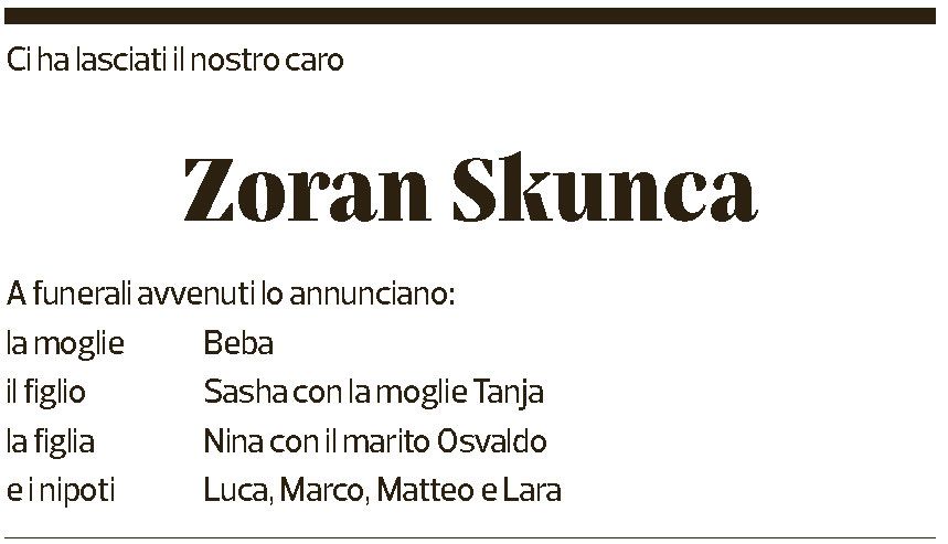 Annuncio funebre Zoran Skunca
