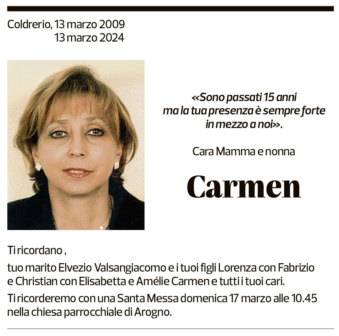 Annuncio funebre Carmen 