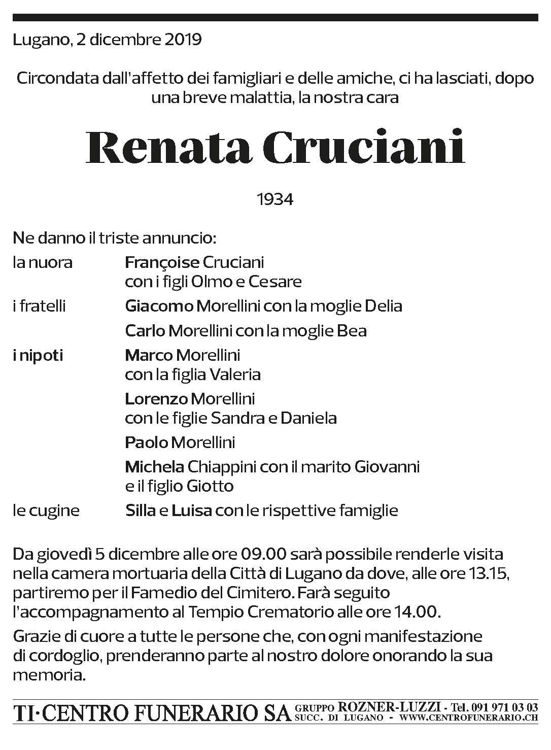 Annuncio funebre Renata Cruciani
