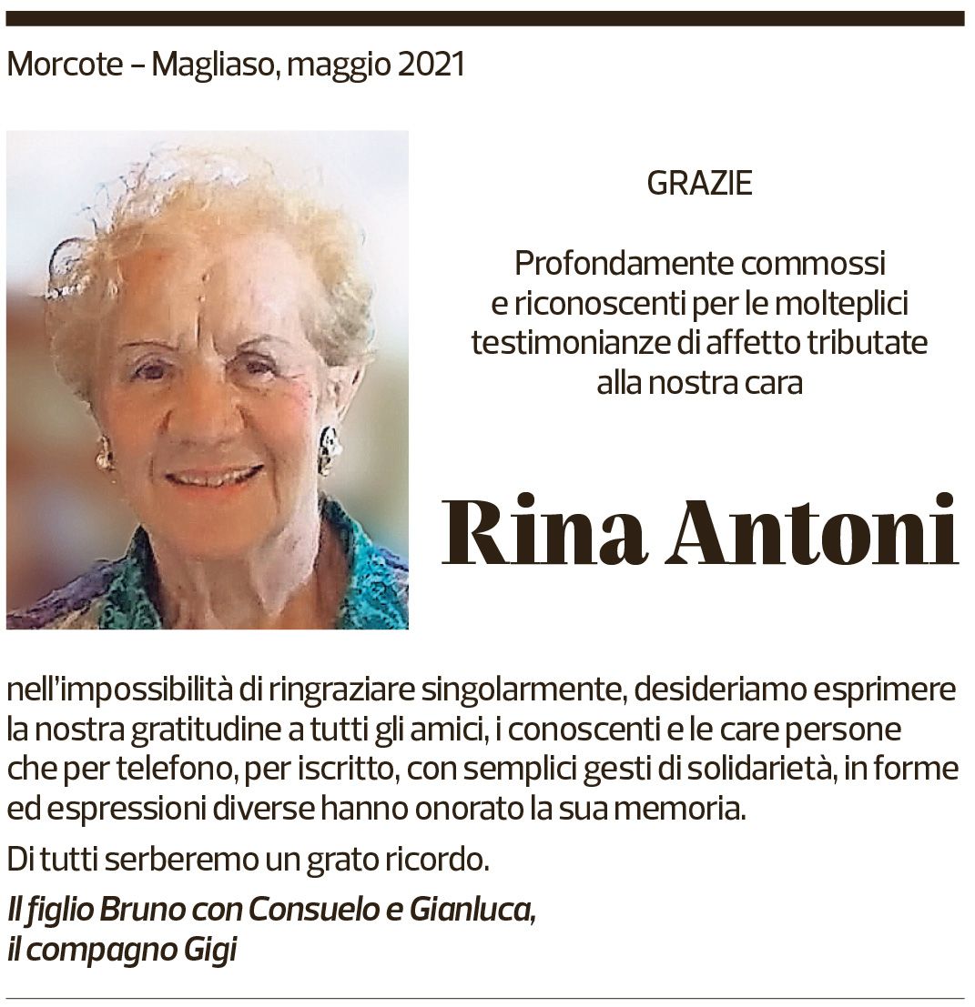 Annuncio funebre Rina Antoni