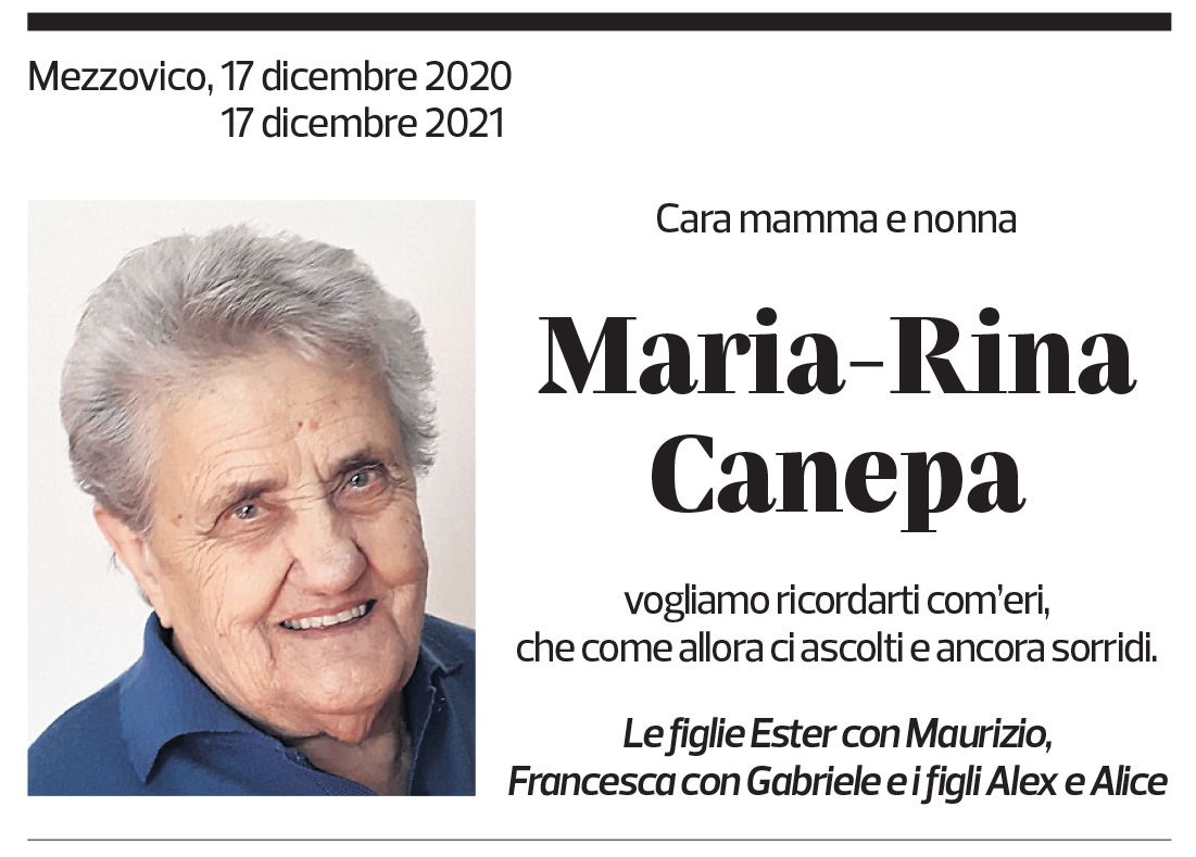 Annuncio funebre Maria-rina Canepa