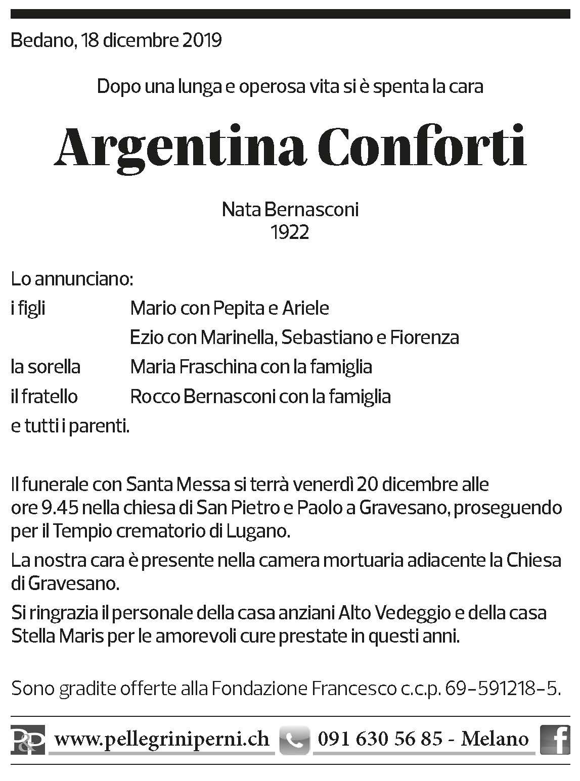 Annuncio funebre Argentina Conforti