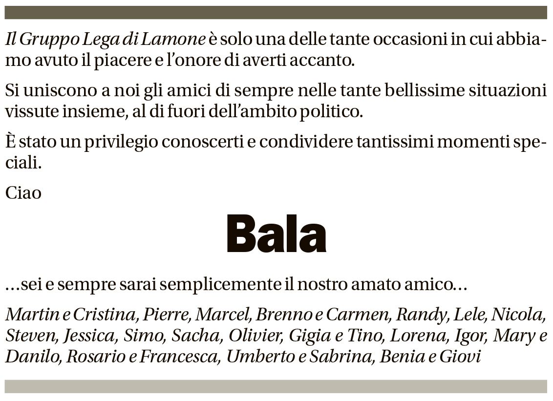 Annuncio funebre Ilario Ballerini