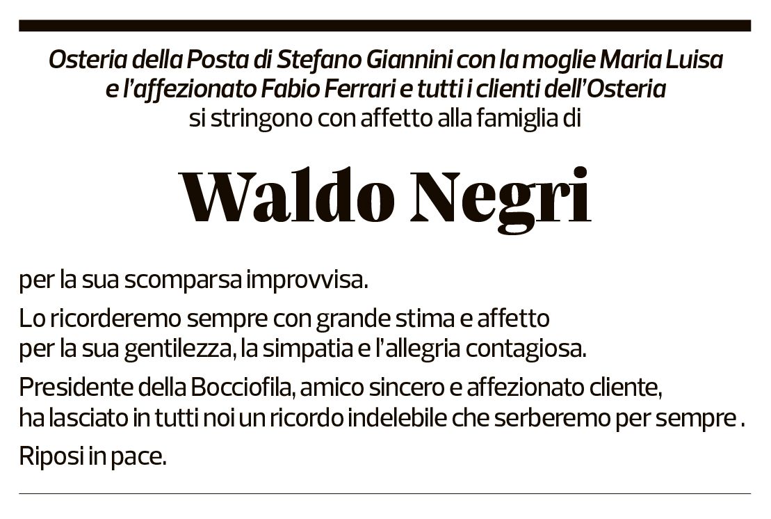 Annuncio funebre Waldo Negri