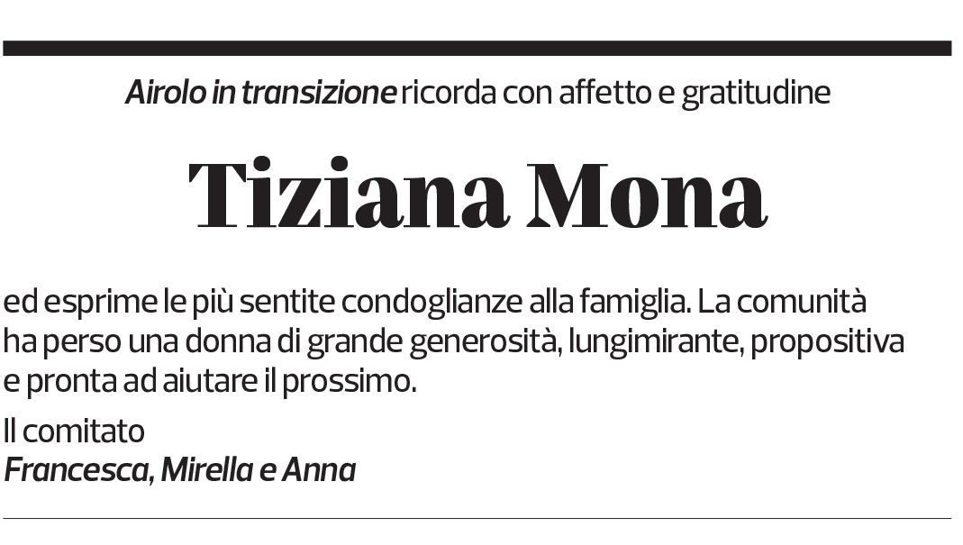 Annuncio funebre Tiziana Mona-magni