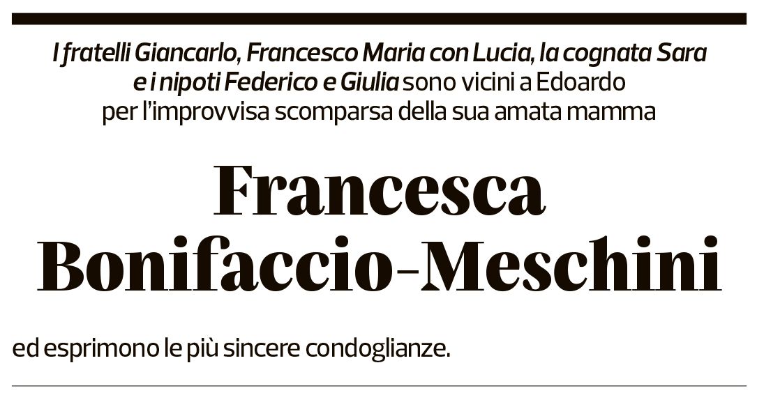 Annuncio funebre Francesca Bonifaccio-meschini