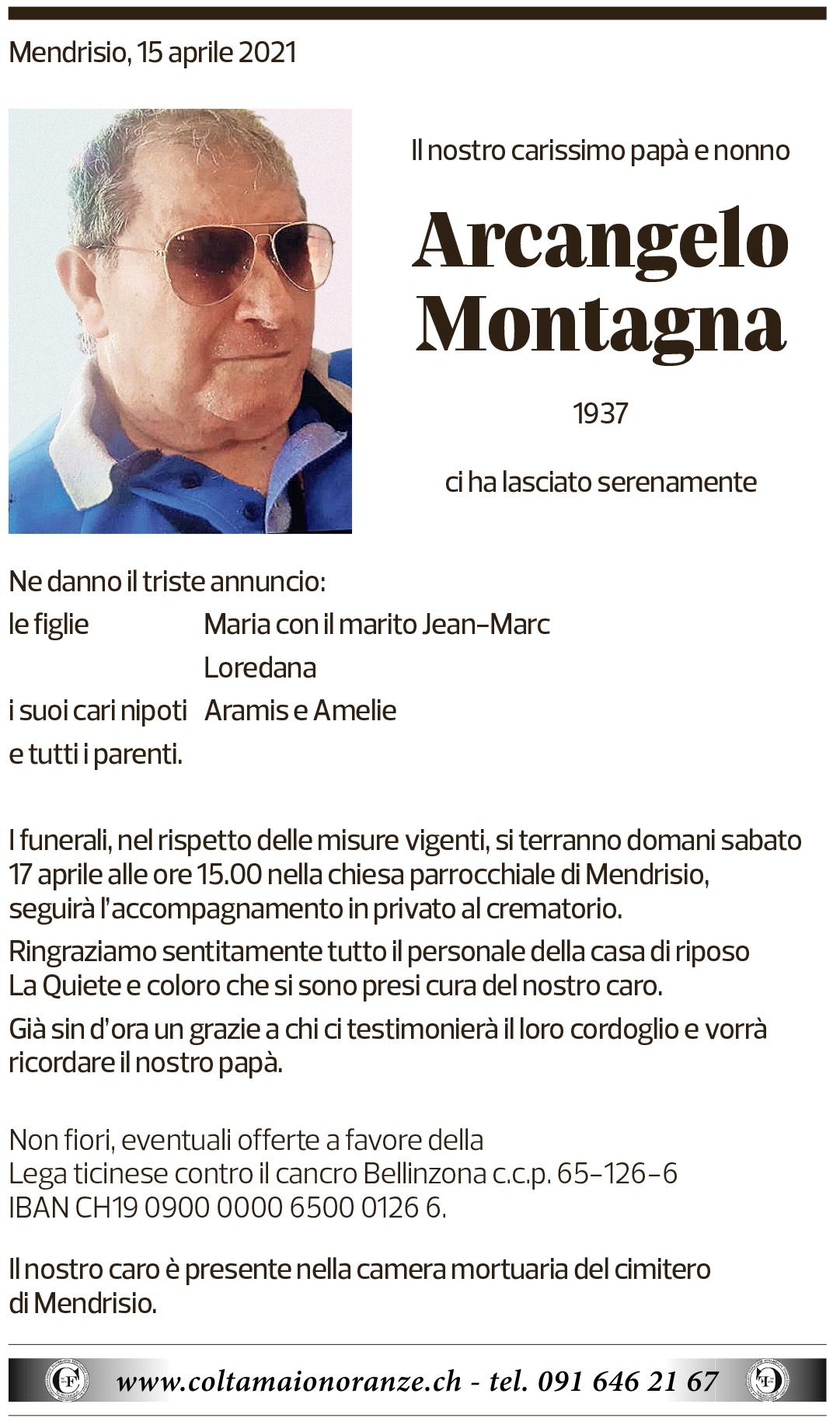 Annuncio funebre Arcangelo Montagna