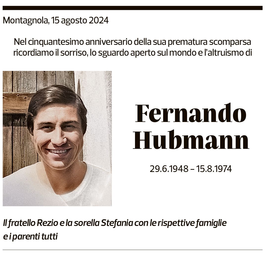 Annuncio funebre Fernando Hubmann