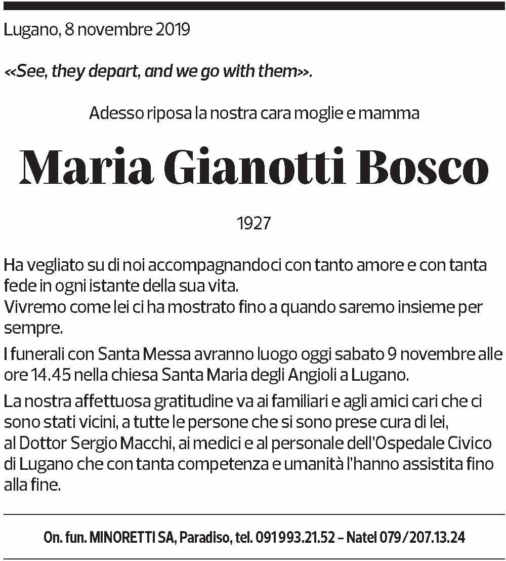 Annuncio funebre Maria Gianotti Bosco