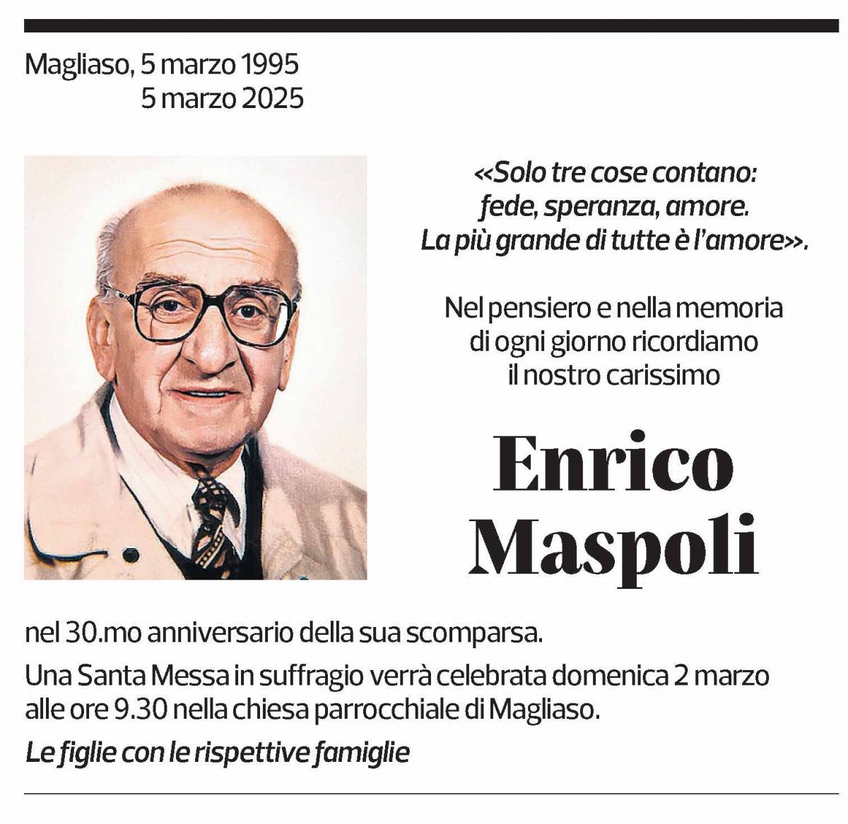 Annuncio funebre Enrico Maspoli