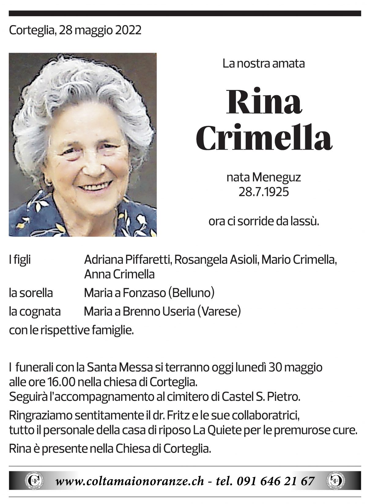 Annuncio funebre Rina Crimella