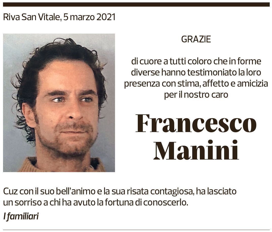 Annuncio funebre Francesco Manini