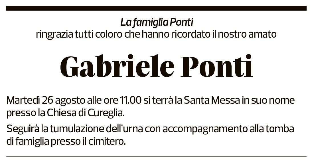 Annuncio funebre Gabriele Ponti