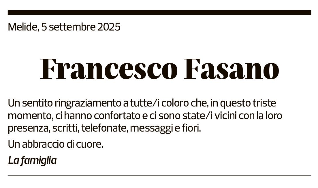 Annuncio funebre Francesco Fasano