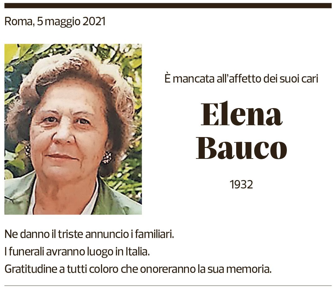 Annuncio funebre Elena Bauco