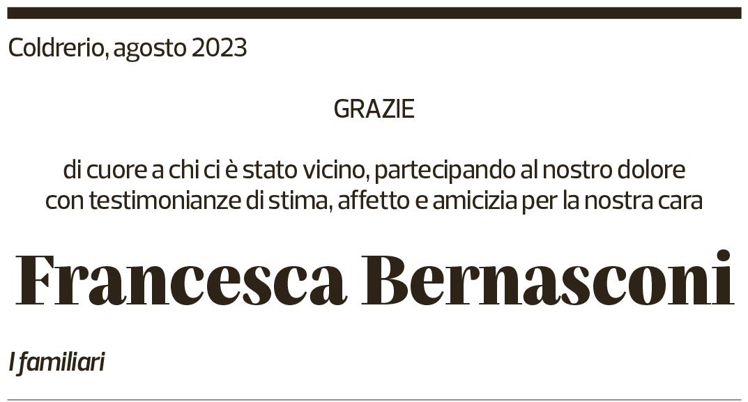 Annuncio funebre Francesca Bernasconi