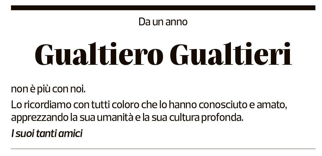 Annuncio funebre Gualtiero Gualtieri