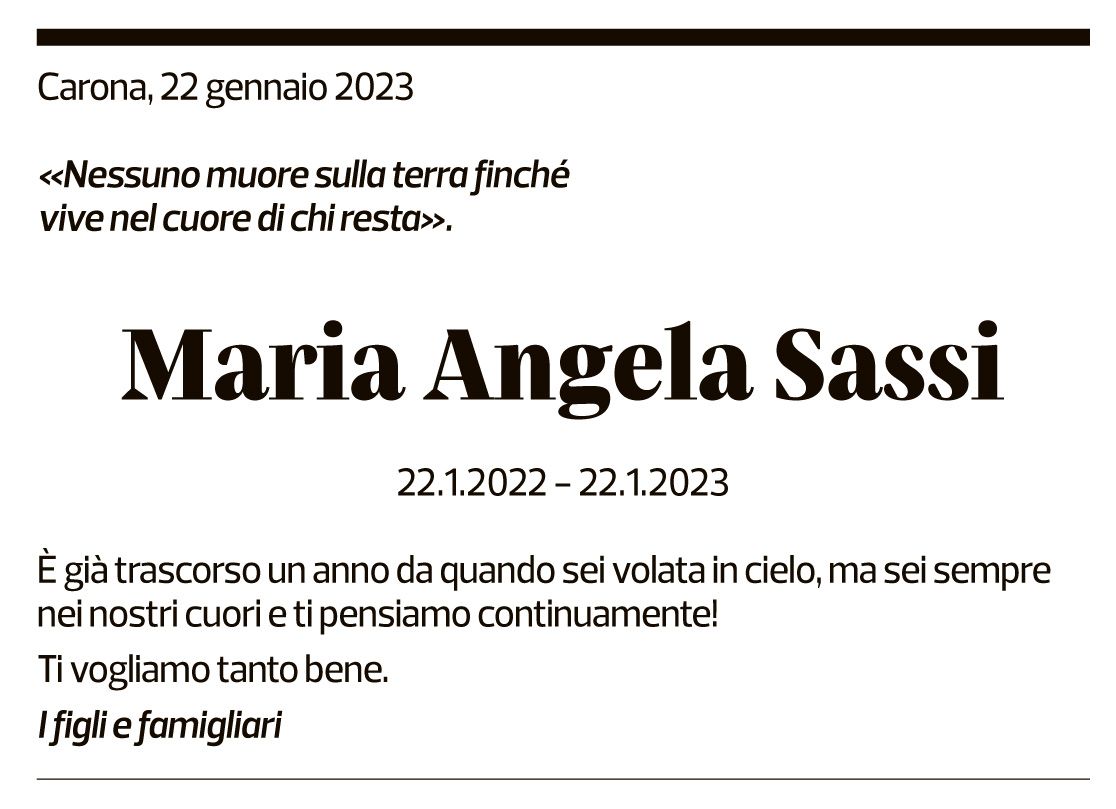 Annuncio funebre Maria Angela Sassi