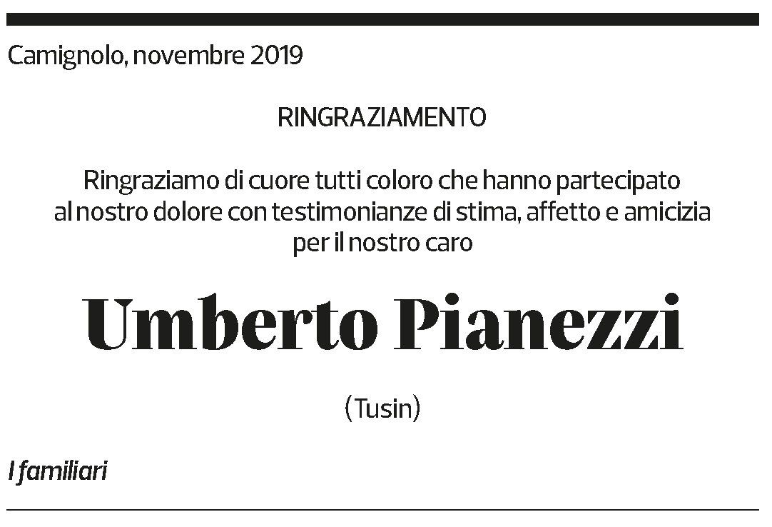 Annuncio funebre Umberto Pianezzi