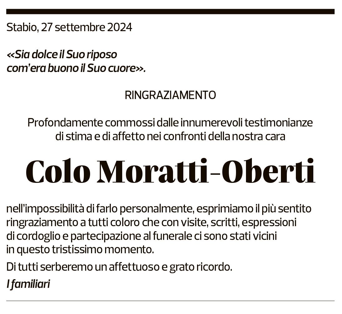 Annuncio funebre Colo Moratti-oberti