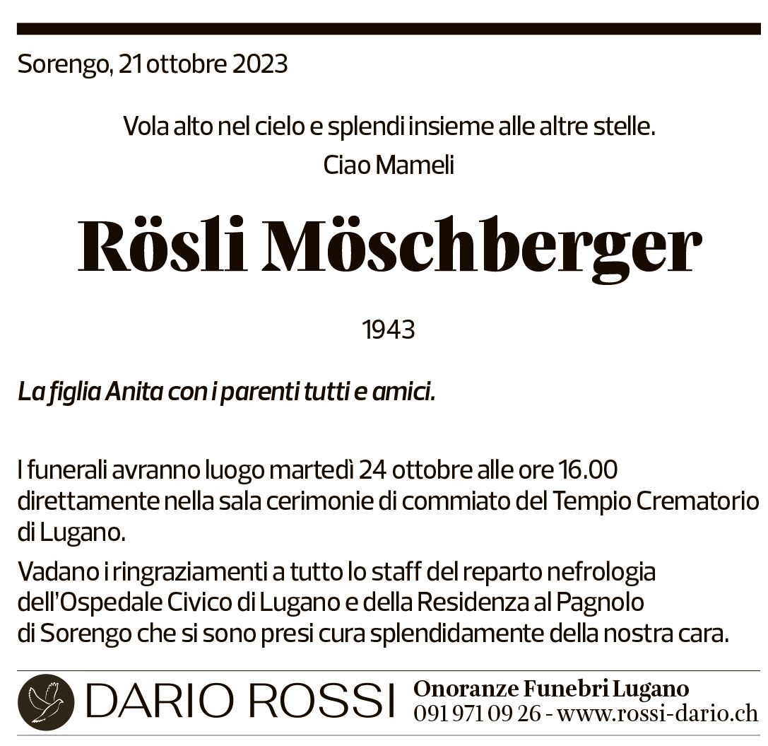 Annuncio funebre Rösli Möschberger