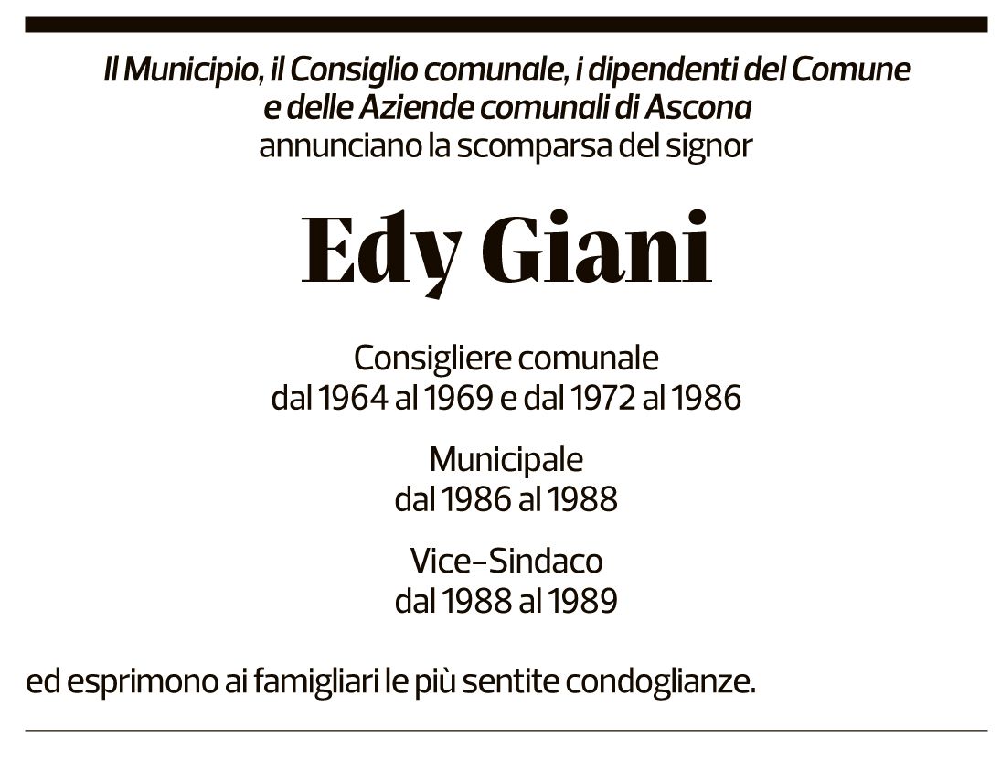 Annuncio funebre Edy Giani