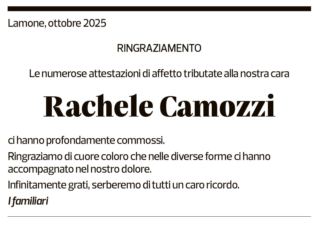 Annuncio funebre Rachele Camozzi