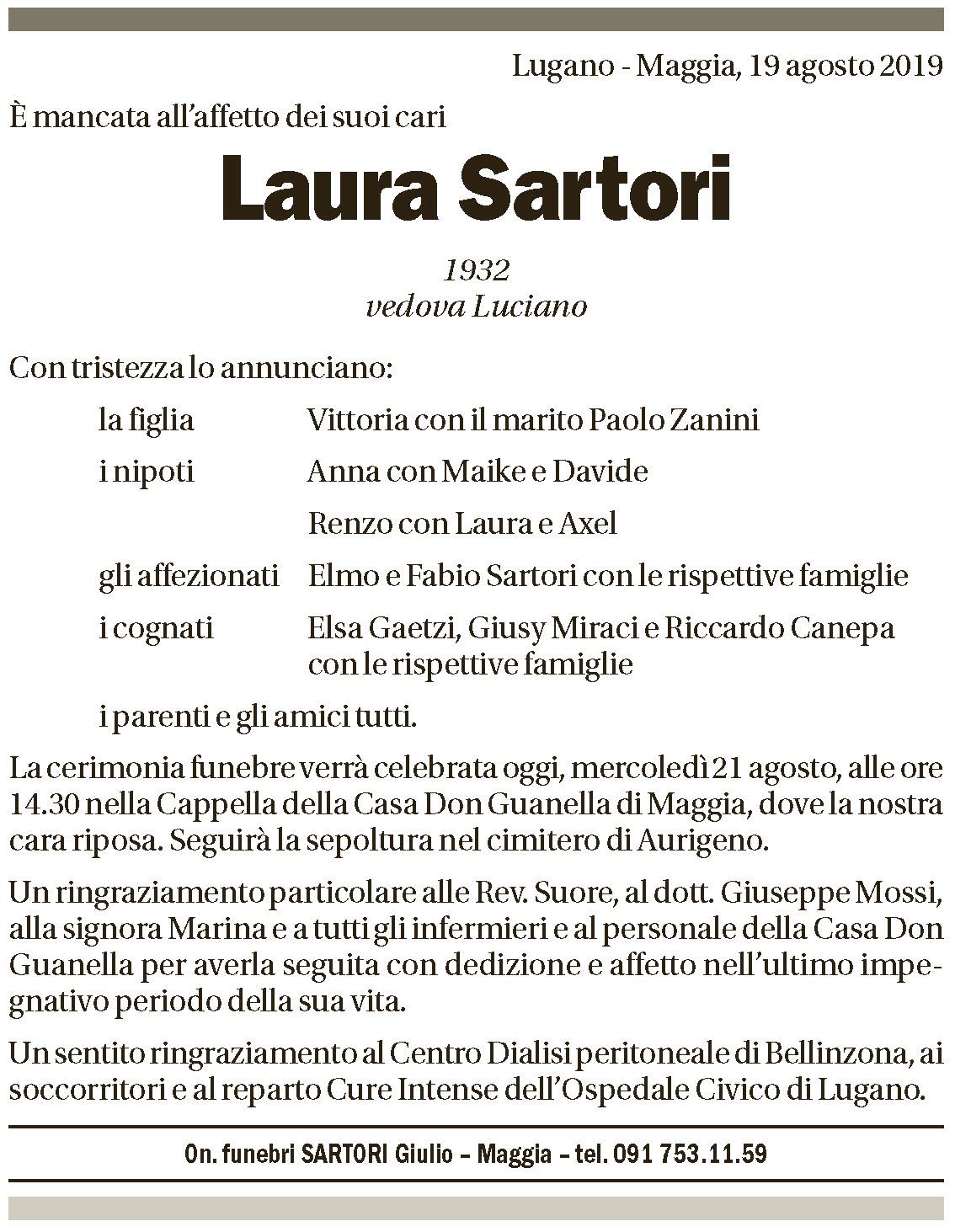 Annuncio funebre Laura Sartori