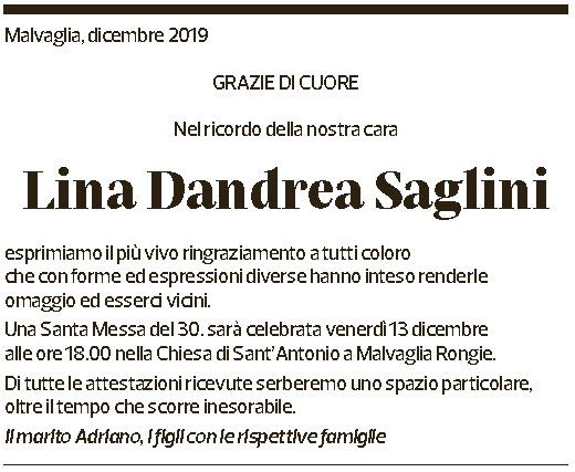 Annuncio funebre Lina Dandrea Saglini