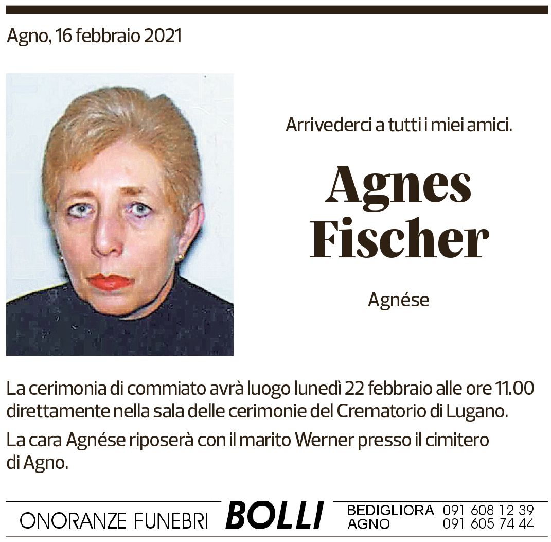 Annuncio funebre Agnes Fischer