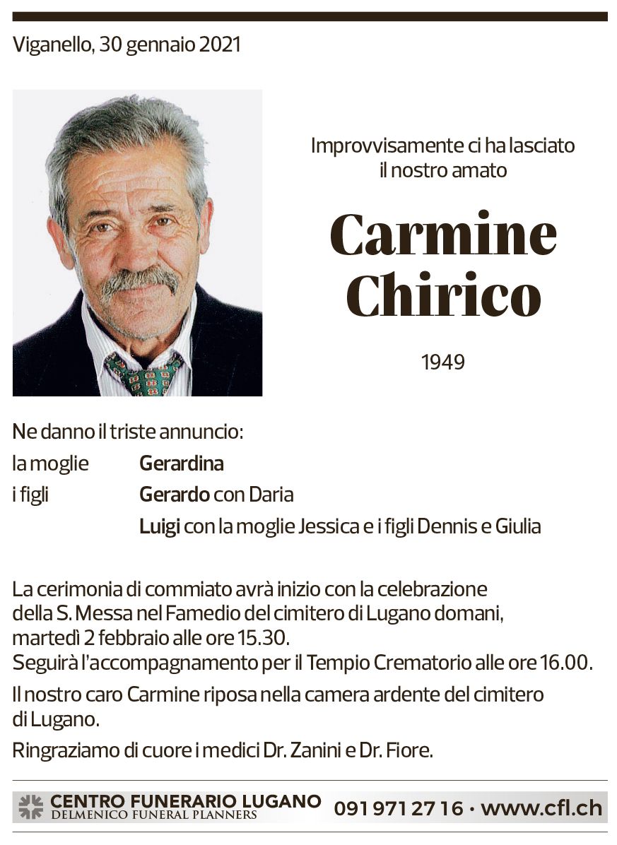 Annuncio funebre Carmine Chirico