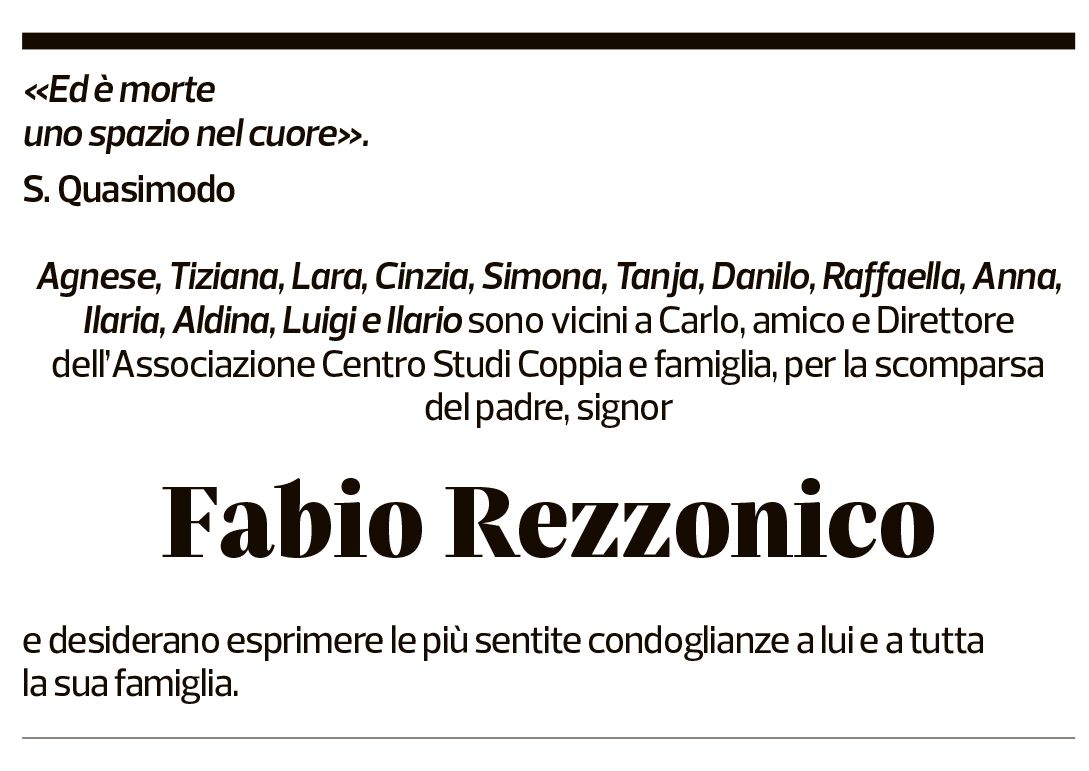 Annuncio funebre Fabio Rezzonico