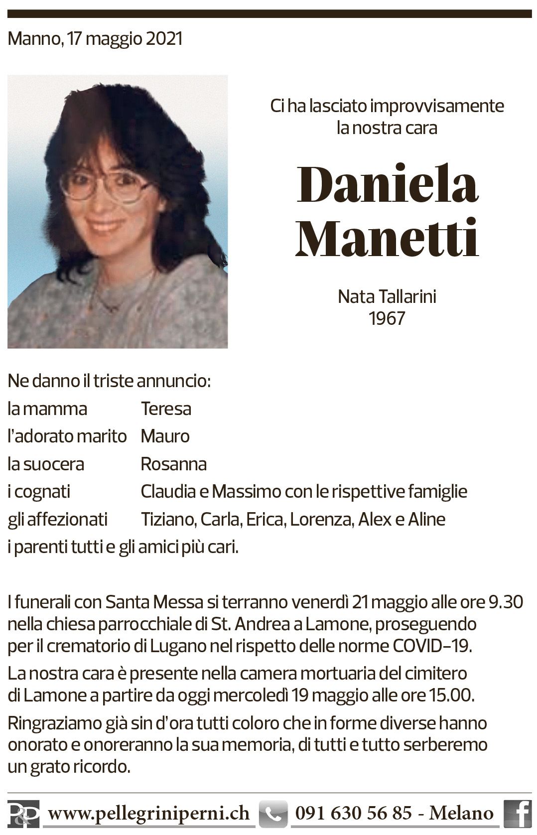 Annuncio funebre Daniela Manetti