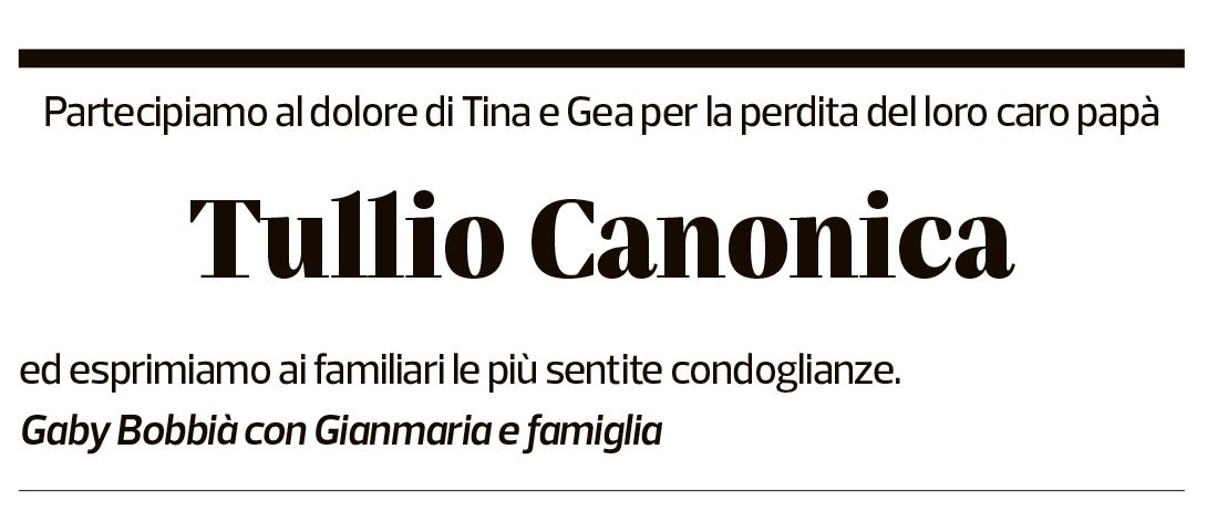 Annuncio funebre Tullio Canonica