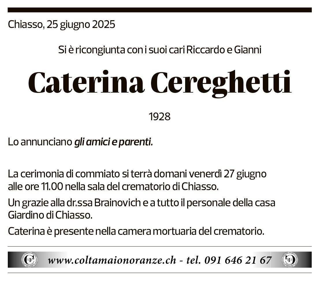 Annuncio funebre Caterina Cereghetti