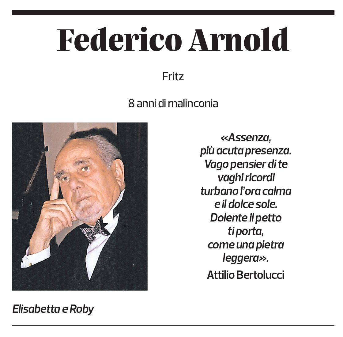 Annuncio funebre Federico Arnold