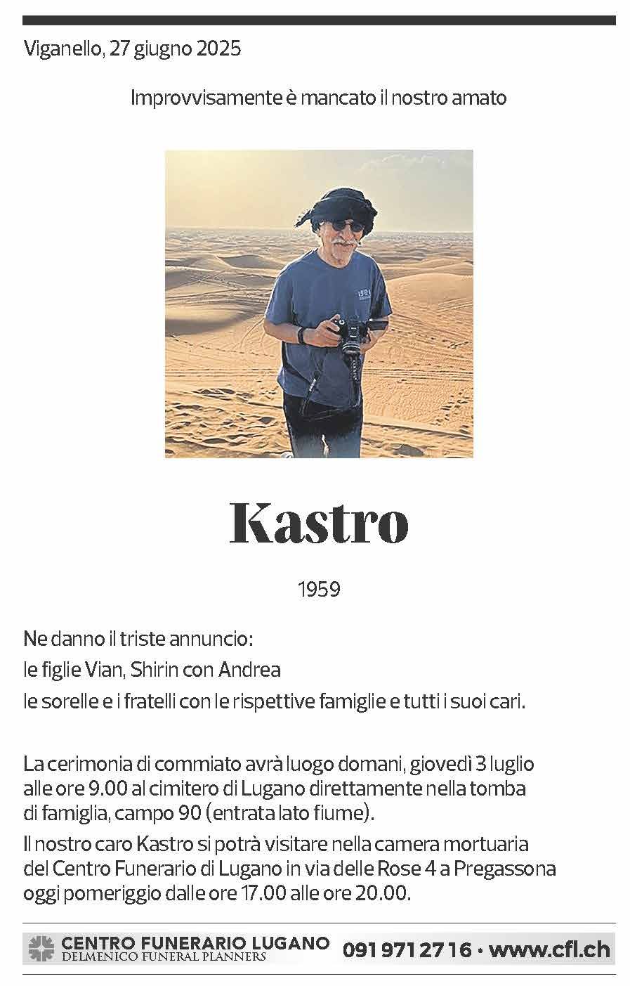 Annuncio funebre Kastro 