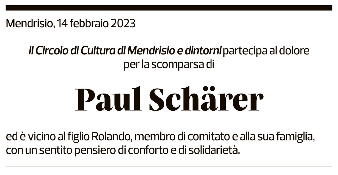 Annuncio funebre Paul Schärer