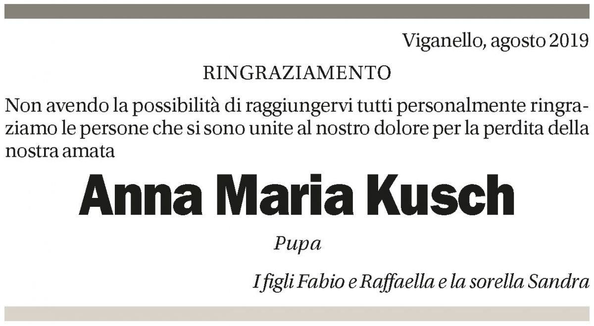 Annuncio funebre Anna Maria Kusch